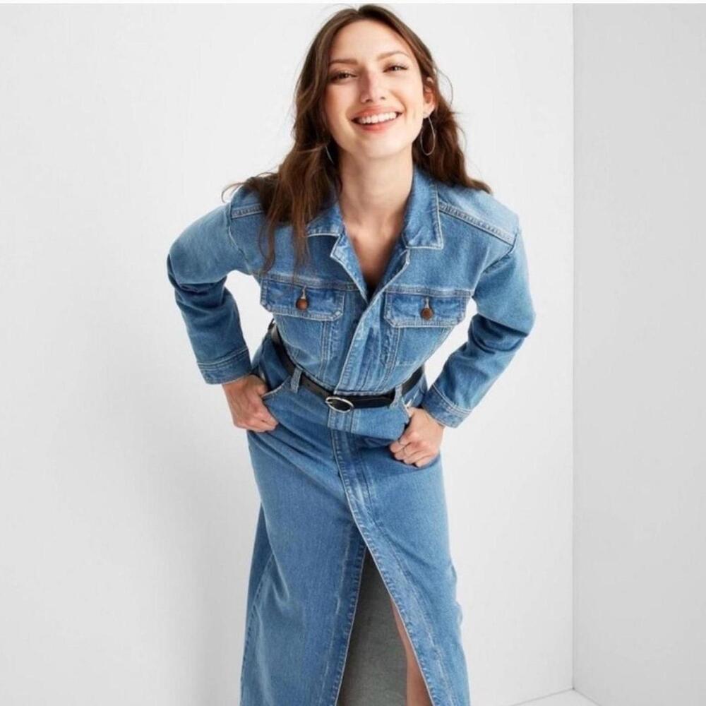 Universal Threds Denim long sleeve maxi dress with front sleeve